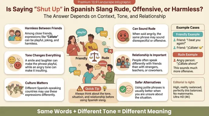 Is Saying "Shut Up" in Spanish Slang Rude, Offensive, or Harmless?